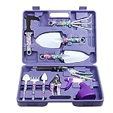 Garden Tools Set, JUMPHIGH 10 Pieces Gardening Tools with Purple Floral Print, Ergonomic Handle Trowel Rake Weeder Pruner Shears Sprayer, Garden Hand Tools with Carrying Case Gardening Gifts for Women Photo, new 2024, best price $36.99 review