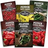 Survival Garden Seeds Six Peppers Collection - Cayenne, Jalapeño, Serrano, California Wonder, Marconi Red, & Sweet Banana Peppers - Sweet & Hot Varieties - Non-GMO Heirloom Vegetable Seed Vault Photo, new 2024, best price $11.99 review