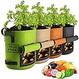 4 Pack 7 Gallon Potato Grow Bags with Flap, Suntee Plant Grow Bags Heavy Duty Nonwoven Fabric Planter Bags Garden Vegetable Planting Pots Grow Bags for Growing Potatoes, Tomato and Fruits Outdoor Photo, new 2024, best price $24.99 review