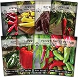 Sow Right Seeds - Hot and Sweet Pepper Seed Collection for Planting - Banana, Chocolate, Cayenne, California Wonder, Jalapeno, Poblano, Cubanelle and Serrano Peppers - Non-GMO Heirloom Seeds to Plant Photo, new 2024, best price $14.99 ($1.87 / Count) review
