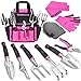 Photo THINKWORK Pink Garden Tools, Gardening Gifts for Women, with 2 in 1 Detachable Storage Bag, Trowel, Transplanter, Rake, Weeder, Cultivator, Purning Shears and 3 Additional Protection Tools review