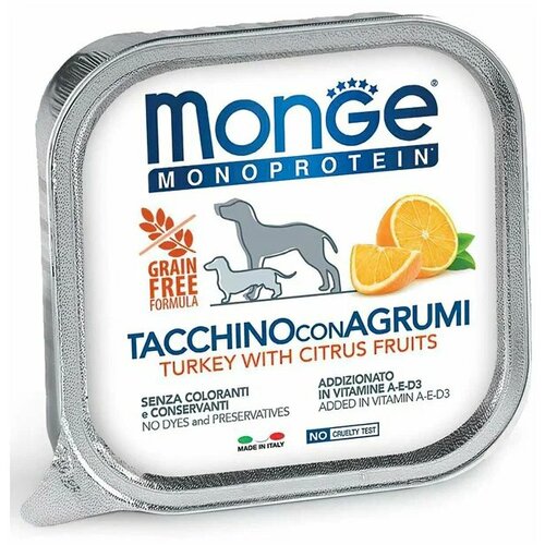 Влажный корм для собак Monge Monoprotein Fruits, беззерновой, индейка, с цитрусовыми 150 г * 12шт фото