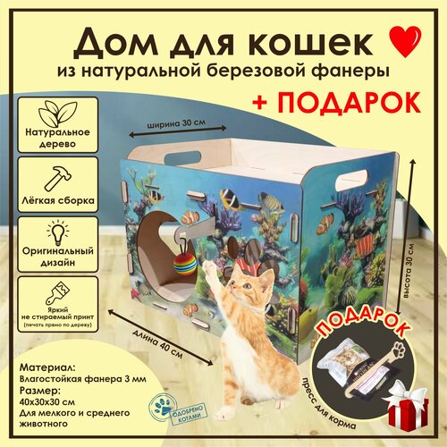 Домик для кошек Мини / Деревянный домик для кота / Лежак для кошек / Лежанка для кошки из фанеры / Домик для животных из дерева фото