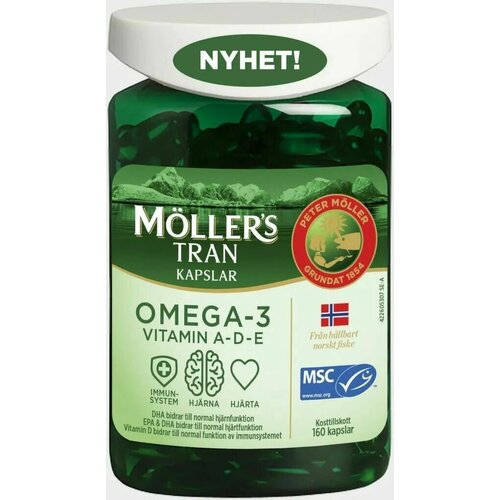 Omega-3 MOLLER TRAN 160 шт. Омега-3 с витаминами A- D- E 160 шт. Новегия. фото