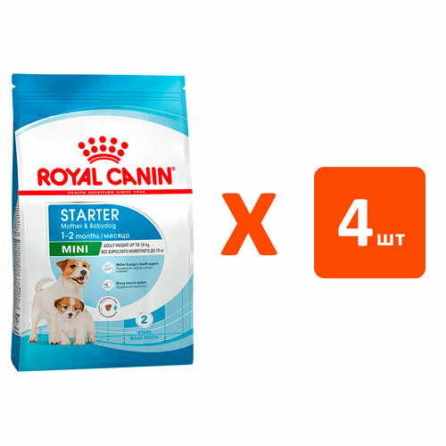 ROYAL CANIN MINI STARTER для щенков маленьких пород до 2 месяцев, беременн и кормящих сук 1 кг х 4 шт фото