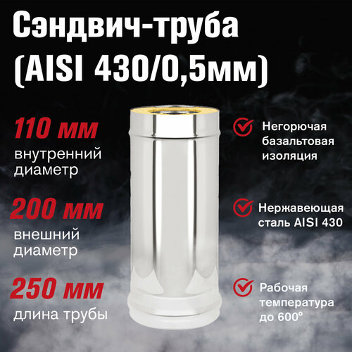 Сэндвич-труба Нержавейка+Нержавейка (AISI 430/0,5мм) д.115х200, L-0,25м (115х200) фото