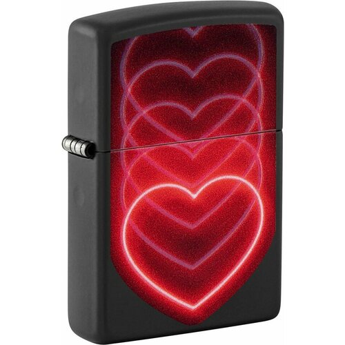 Зажигалка ZIPPO Hearts Design с покрытием Black Light, латунь/сталь, черная, матовая, 38x13x57 мм фото