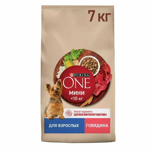 Purina One Мини сухой корм для взрослых собак мелких пород, с высоким содержанием говядины и рисом - 7 кг фото