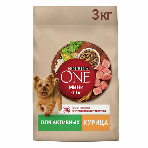 Purina One Мини сухой корм для активных взрослых собак мелких пород, с высоким содержанием курицы и рисом - 3 кг фото