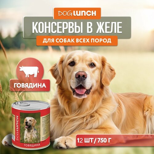 Влажный корм для собак Dog Lunch говядина 1 уп. х 12 шт. х 750 г фото