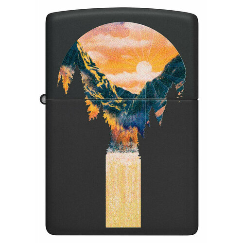 Светящаяся оригинальная бензиновая зажигалка ZIPPO Classic 48676 Mountain Waterfall с покрытием Black Light - Горный водопад фото