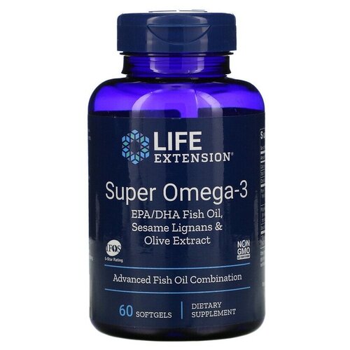 Капсулы Life Extension Super Omega 3 Epa/Dha Fish oil с лигнанами кунжута и экстрактом оливы, 160 г, 60 шт. фото