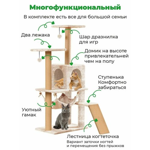 Когтеточка с домиком лестницей ZURAY 61х36х135 фото