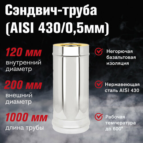 Сэндвич-труба Нержавейка+Нержавейка (AISI 430/0,5мм) L-1м (120x200) фото