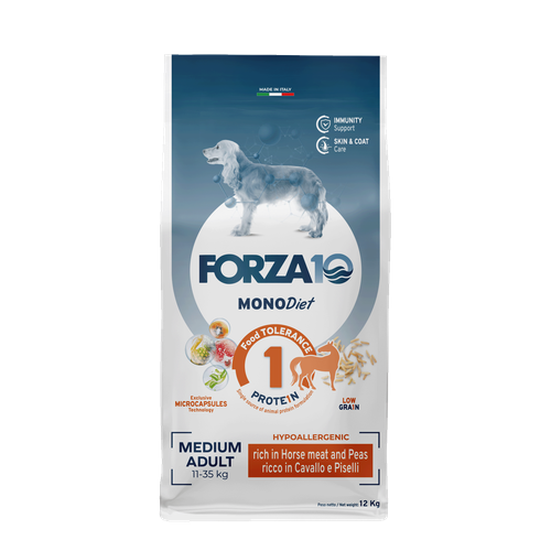 Сухой корм для собак Forza10 MEDIUM DIET, при чувствительном пищеварении, гипоаллергенный, конина, с горошком 12 кг (для средних пород) фото