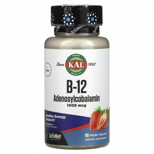 KAL, B-12 Adenosylcobalamin, Strawberry, 1,000 mcg, 90 Micro Tablets фото