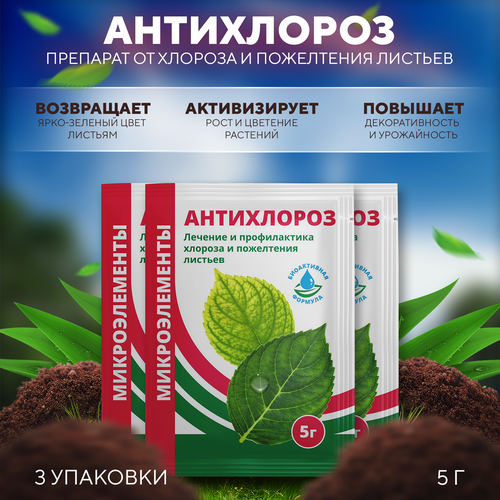 Препарат от хлороза и пожелтения листьев Антихлороз, БиоМастер 5 г 3 шт фото