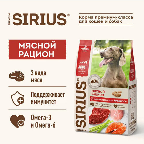 SIRIUS Сухой корм для собак всех пород, с мясным рационом (15 кг) фото