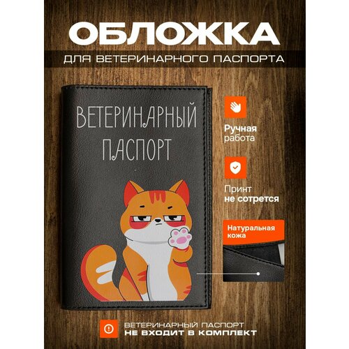 Обложка на ветеринарный паспорт для кошек с принтом рыжий кот фото