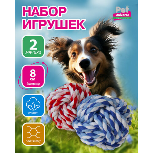 Игрушка для собак Pet Universe набор из 2-х верёвочных мячиков, диаметр 6,5 см, полиэстер PU9028 фото