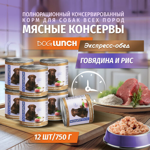 Корм влажный DOG LUNCH Экспресс обед говядина и рис в желе для собак (12шт x 750г) фото