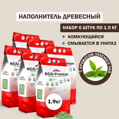 Наполнитель для кошачьего туалета комкующийся древесный ECO Premium Зеленый чай 6шт х 1.9кг фото