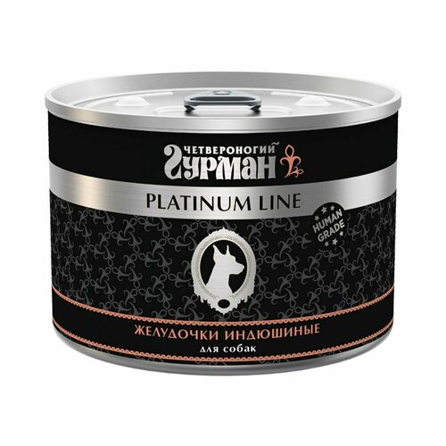 Корм влажный (консервы) Четвероногий Гурман Platinum Line для взрослых собак всех пород, в желе, желудочки индюшиные, 525 г х 6 шт фото