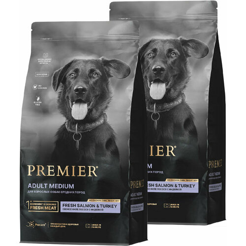 PREMIER LOW GRAIN DOG ADULT MEDIUM SALMON & TURKEY низкозерновой для взрослых собак средних пород с лососем и индейкой (10 + 10 кг) фото