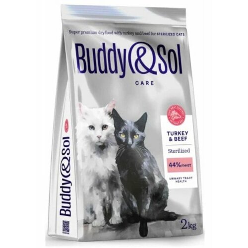 Сухой корм для взрослых стерилизованных кошек Buddy&Sol Adult Sterilized, с индейкой и говядиной, 2 кг фото