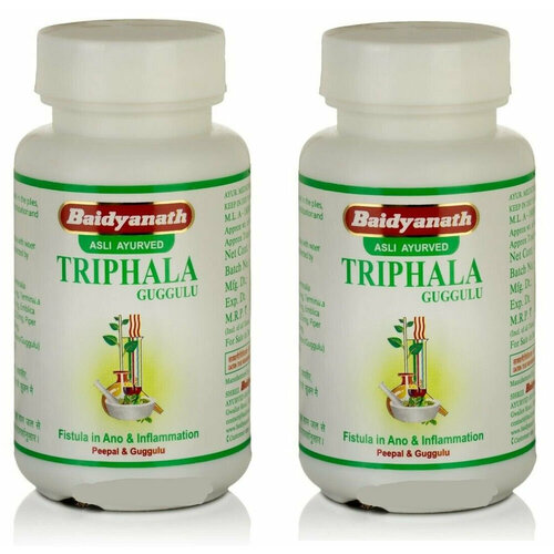 Таблетки Трифала Гуггул Байдьянатх (Triphala Guggulu Baidyanath) для очищения от токсинов, снижения холестерина, детокс, 2х80 шт. фото