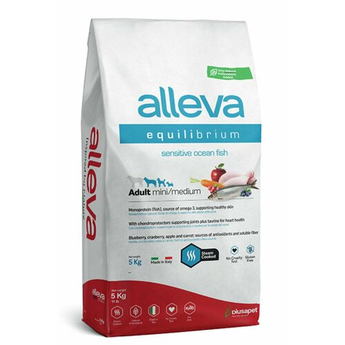 ALLEVA EQUILIBRIUM SENSITIVE DOG MINI MEDIUM беззерновой корм сухой для взрослых собак мелких и средних пород c океанической рыбой, 5 кг фото