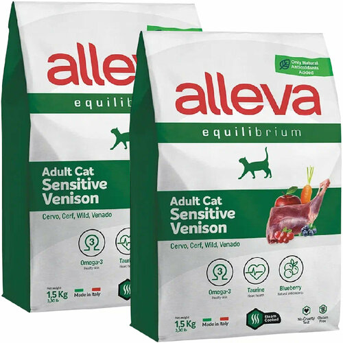 ALLEVA EQUILIBRIUM ADULT CAT SENSITIVE VENISON для взрослых кошек с чувствительным пищеварением с олениной (1,5 + 1,5 кг) фото