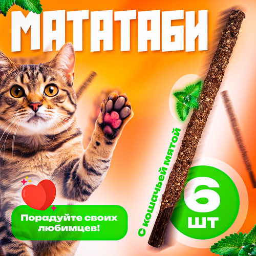 Кошачья мята / Палочки с плодами мататаби 6 штук в обсыпке, игрушка для котят и котов с витаминами фото