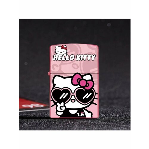 Бензиновая зажигалка аниме Hello Kitty Хеллоу Китти розовая в очках/ подарок девушке фото