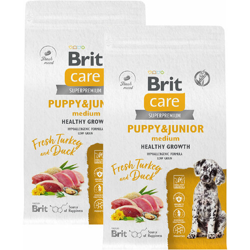 BRIT CARE DOG PUPPY & JUNIOR MEDIUM HEALTHY GROWTH для щенков средних пород с индейкой и уткой (3 + 3 кг) фото