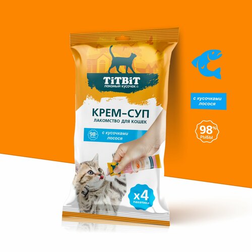 Лакомство для кошек TiTBiT Крем-суп с кусочками лосося, 10г х 4 шт. фото