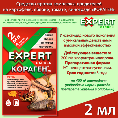 Кораген 2 мл, средство от колорадского жука, листовертки, совки, инсектицид, томат, картофель, виноград, яблоня EXPERT GARDEN фото