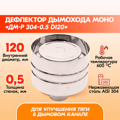 Дефлектор Моно ДМ-Р 304-0.5 D120 дымохода, дефлектор из нержавейки для дымохода фото