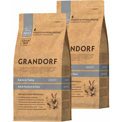 GRANDORF GRAIN FREE DOG ADULT MEDIUM & MAXI RABBIT & TURKEY беззерновой для взрослых собак средних и крупных пород с кроликом и индейкой (10 + 10 кг) фото