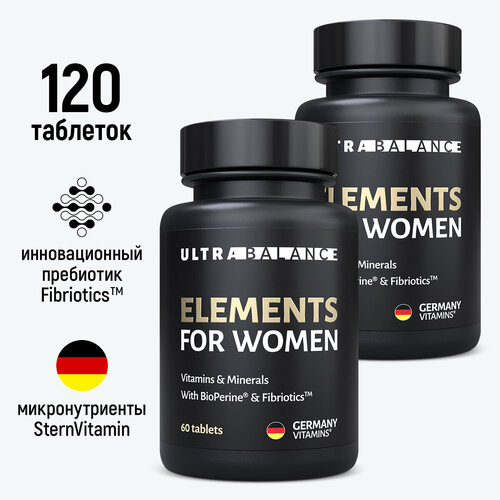 Витамины для женщин, Elements for Women Premium with BioPerine & Fibriotics от UltraBalance мультивитамины 120 таблеток фото