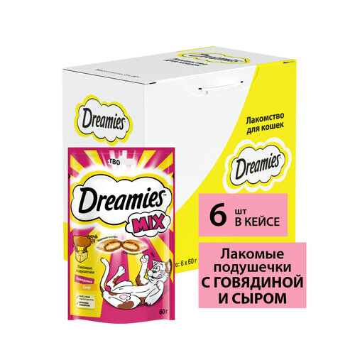 Лакомство для кошек  Dreamies Подушечки Mix, 360 г 6 уп. (шоу бокс) ассорти фото