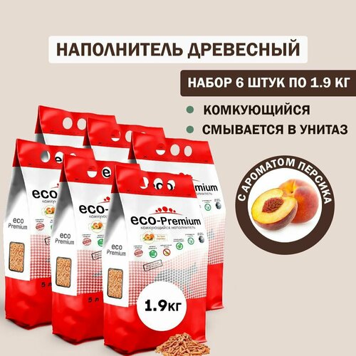 Наполнитель для кошачьего туалета комкующийся древесный ECO Premium Персик 6шт х 1.9кг фото