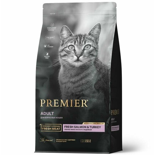 Сухой корм Premier Cat Salmon & Turkey ADULT (Свежее филе лосося с индейкой для кошек) 2 кг фото