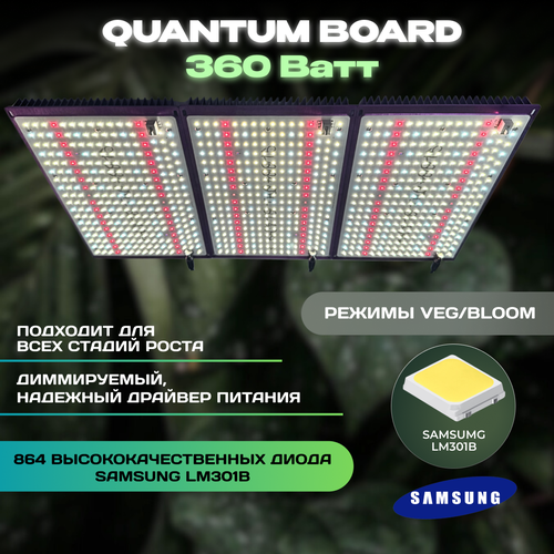 Фитосветильник Quantum Board 360 Ватт, диоды Samsung LM301B фитолампа для растений фото