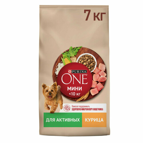 Purina One Мини сухой корм для активных взрослых собак мелких пород, с высоким содержанием курицы и рисом - 7 кг фото