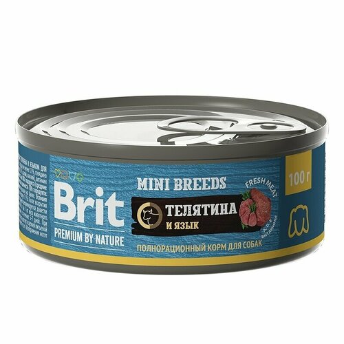 Brit Premium by Nature Корм консервированный с телятиной и языком для взрослых собак мелких пород, 100гр, 6 штук фото