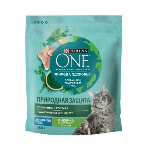 Корм сухой Purina One Природа Здоровья для взрослых кошек со спирулиной с высоким содержанием индейки 680 г фото