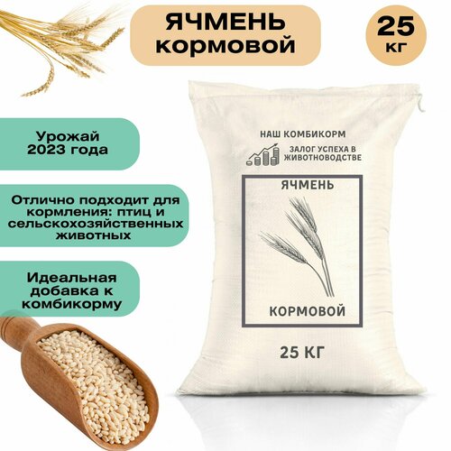 Ячмень кормовой 25 кг. Незаменимый продукт для кормления крупного рогатого скота, свиней, овец, домашней птицы и рыб. Для полноценного питания фото