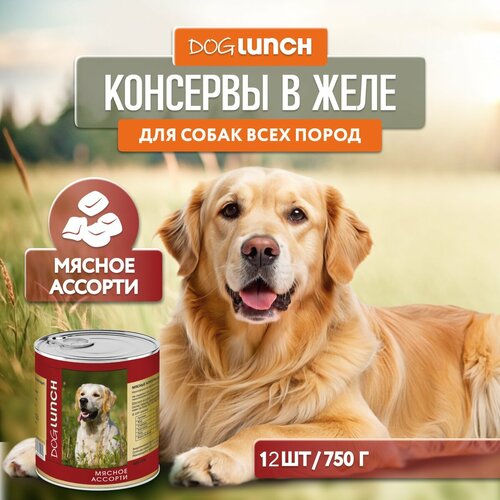 Влажный корм для собак Dog Lunch мясное ассорти 1 уп. х 12 шт. х 750 г фото