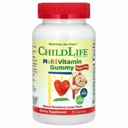 ChildLife Essentials, Мультивитаминные жевательные мармеладки, без сахара, натуральная клубника и лимон, 90 жевательных таблеток фото